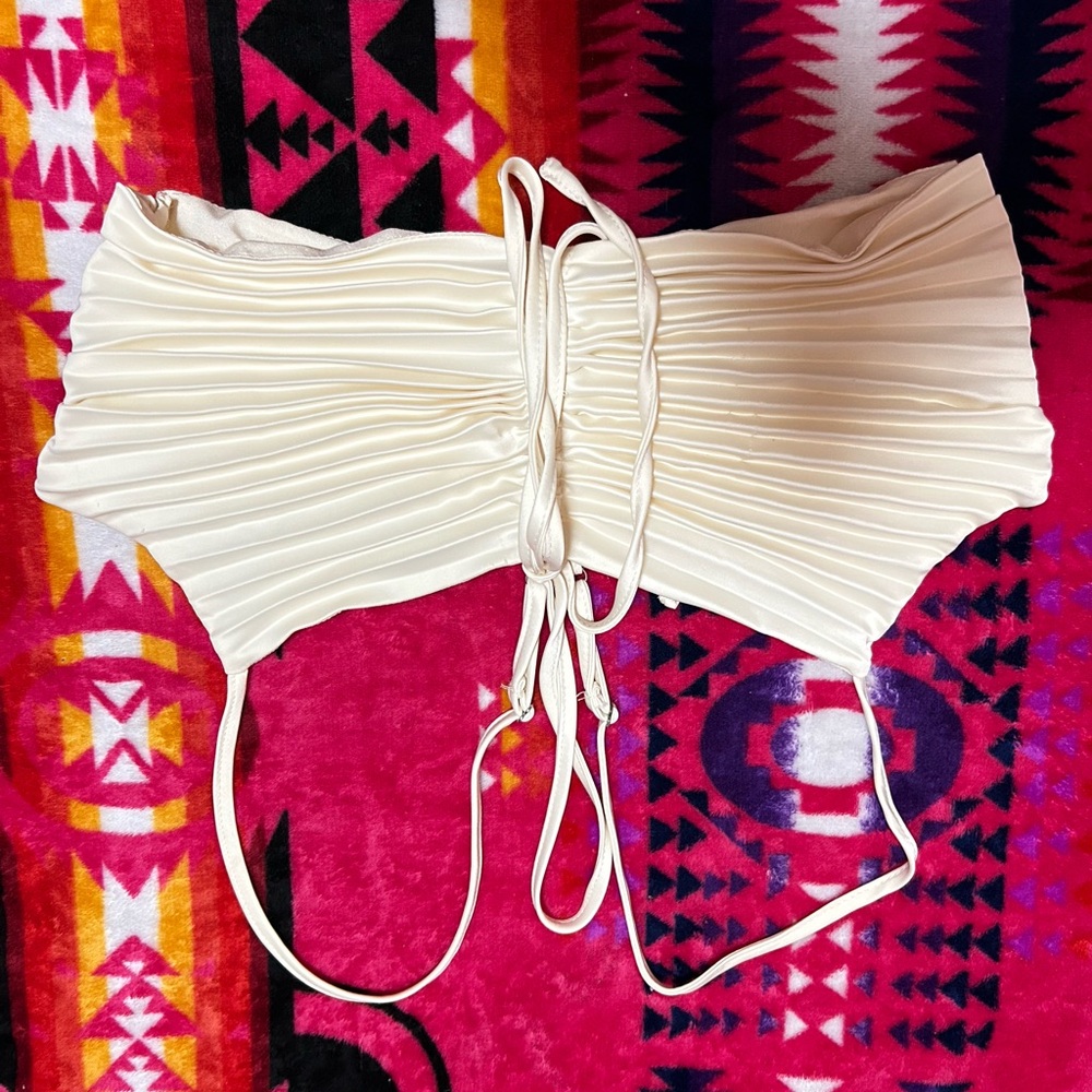 Cream Pleated Strapless Top